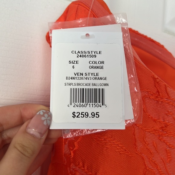 SOLD Jules & Cleo Brocade Strapless Orange Ball Gown Prom Dress Size 6 - Picture 7 of 8